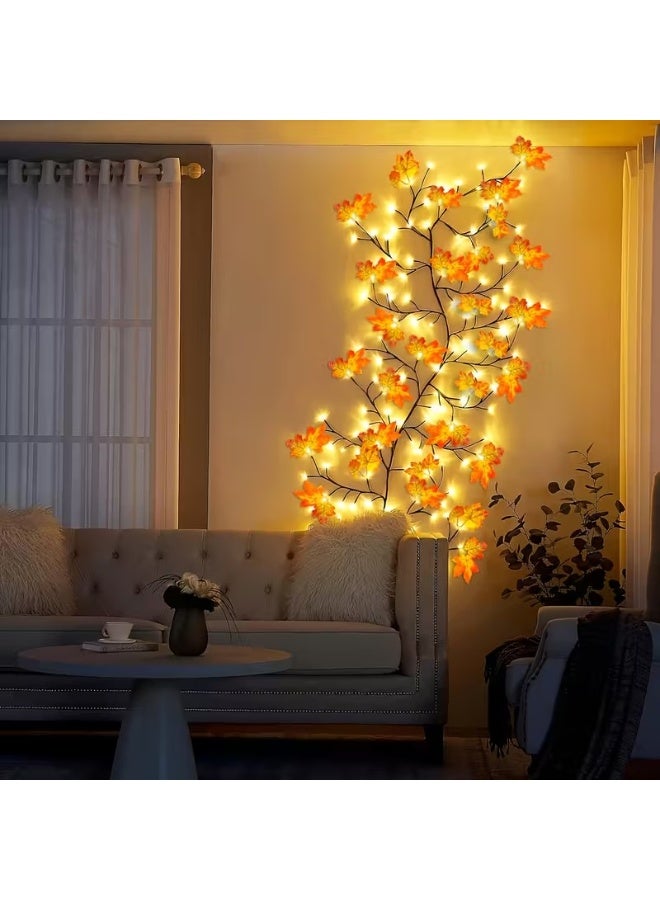 Bincoo Red Maple Leaf Wall Sconce, 96 LED Starlight Atmosphere Lamp, USB Charging, Remote Control Version, Freely Bendable Decorative Lighting For Bedroom, Living Room, Hallway - Image 5